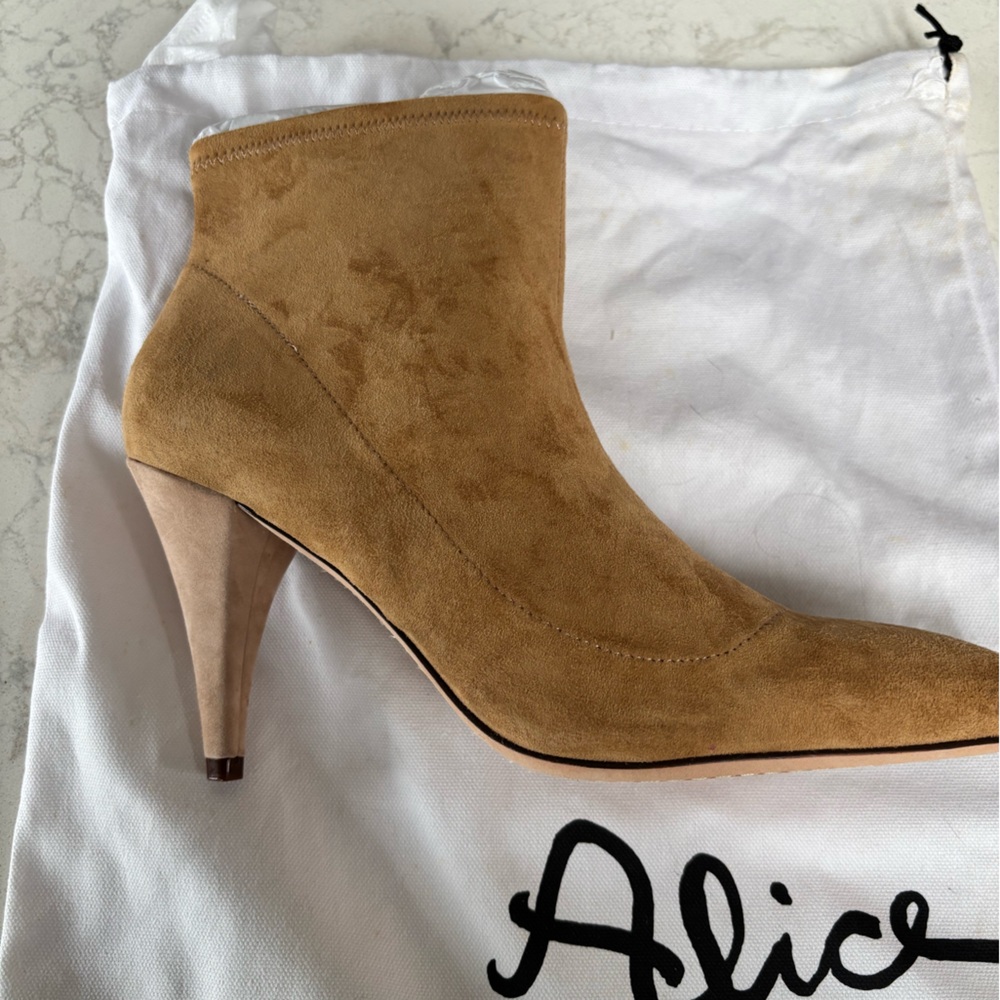 Alice + Olivia Camel Suede Heeled Boots - Picture 4 of 5